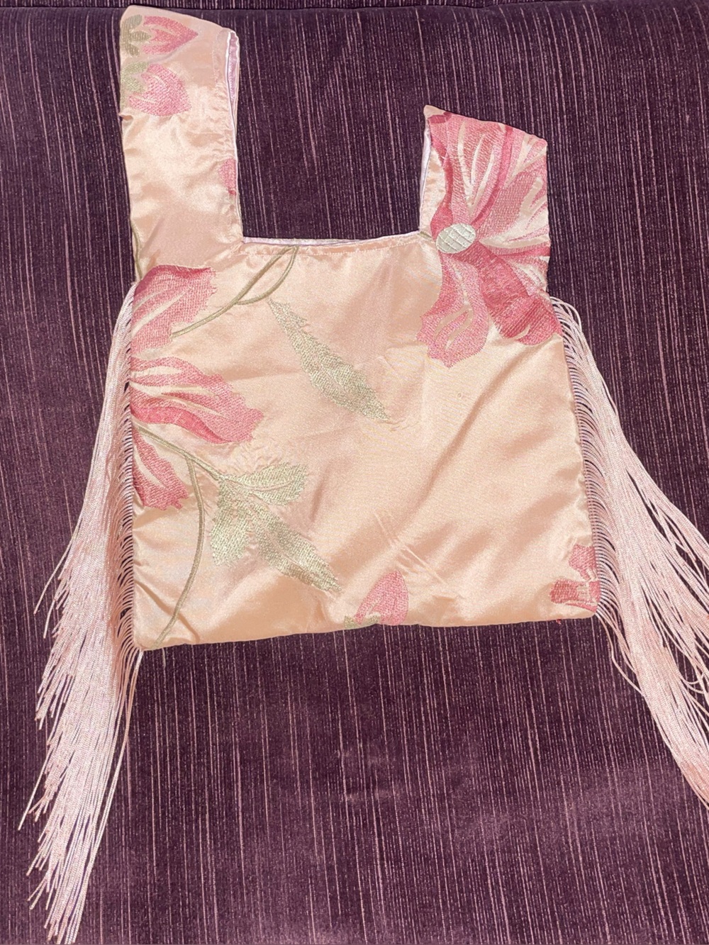 Silk Pink Floral Fringe Knot Bag